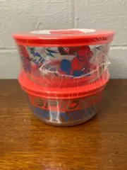 NEW SEALED Spider Man Spiderman Marvel Pyrex 4 Pc Glass Storage Bowls & Red Lids