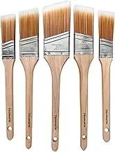 Decomarte Thin Soft Bristle Long-Handled Wood Angled Sash Stain Brush for Painting Doors, Furniture, Wall Trim, House Touch Ups, Enamel Home Decorating Lacquer Paint Brush Pack Assorted