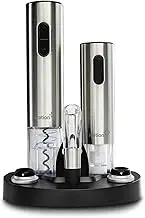 Ivation Wine Gift Set Includes Stainless Steel Electric Wine Bottle Opener Wine Aerator Electric Vacuum Wine Preserver 2 Bottle Stoppers Foil Cutter & LED Charging Base