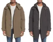 Ben Sherman $300 men real down Soutien collar hooded coat parka Black Olive S-XL