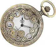 [LIFKOME] Vintage Pocket Watch Pendant with Chain Retro Roman Dial Design Durable and Unique Gear Mechanism for Daily Use and Decorative Display