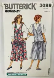 Butterick 3099 Cottage Jumper Dress, Top Sewing Pattern Sz 6 8 10 UC FF VTG OOP