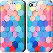 iPhone SE 2022 iPhone 2020 iPhone 8 Case,PU Leather Book Wallet Flip Case with Card Slots Folding Stand Magnetic ScratchProof Shockproof Phone Covers Colorful squares