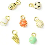 [DanLingJewelry] 7Pcs Colorful Enamel Basketball Rugby Football Volleyball Tennis Charms Mini Sport Ball Enamel Brass Charms for Jewelry Making DIY