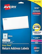 Avery Printable Return Address Labels with Sure Feed, 0.5" x 1.75", White, 800 Blank Mailing Labels (18167)