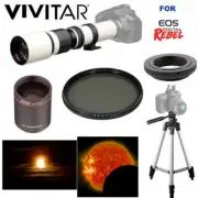 500-1000MM TELESCOPIC LENS + SOLAR FILTER FOR CANON EOS REBEL T3 T3I T5 T6 T7