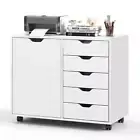 5-Drawer Mobile Chest of Drawers w/Door & Shelf File Cabinet Home Office