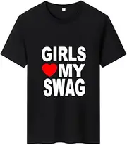[dbary xuda] Girls Love My Swag Funny Vintage Cotton Summer Men's Novelty Streetwear T-Shirt Women Casual Streetwear EU Size Top Tee