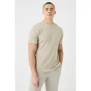 Mens Sand Slim Fit Waffle T-shirt