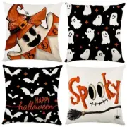 Halloween Pillow Covers 18 x 18 inch Set of 4, Spooky Rustic Farmhouse White