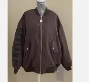 ASOS Bomber Jacket Brown Full Zip Coat Defiant Oversize Long Sleeve Women Sz 14