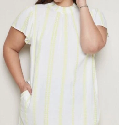 Autograph Plus Size 28 Flutter Sleeve Dress, Whit And Yellow, Brand New