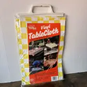 Vintage Round Towners Vinyl Tablecloth - White & Yellow Checkered Pattern