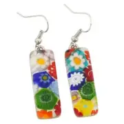 GlassOfVenice Murano Glass Millefiori Rectangular Earrings - Multicolor