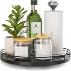 10" Oak Wood Lazy Susan Turntable Organizer, Dining Table Pantry Kitchen (BLACK)