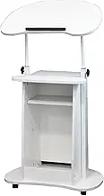 Portable Height Adjustable Podium Stand, Mobile Laptop Podium Reception Desk Standing Desk Sit-to-Stand Desk with Swivel Top, Rolling Lectern Table for Conference, Auditorium, Classroom