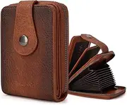 [Montana West] X Wrangler Credit Card Holder Small Wallets for Women Compact Credit Card Case With Smooth Zipper and ID Window, Distressed Brown, Minimalist