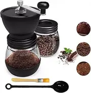 AnnuoYi Coffee Grinder, Manual Coffee Grinder with Two Clear Glass Jars, Compatible Replacement Burr Grinder,Adjustable Coarseness Grind Setting,Hand Coffee Grinder for Beans、 Nut、Pepper