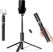 ATUMTEK 63" Phone Tripod, Selfie Stick Tripod with Bluetooth Remote for iPhone, Android Smartphones and Action Cameras, Aluminum Phone Tripod Stand with 2 Cold Shoe Mounts for Light and Mic, Black