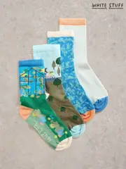 White Stuff Blue Summer Days Ankle Socks 4 Pack (W22625) | $51