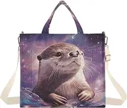 [XYMZR] Capybara Nebula Purple Corduroy Tote Bag for Women Large Shoulder Bag with Pockets for Beach Work Travel Shopping S