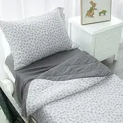 Biloban 4-Piece Ultra Soft Toddler Bedding Set and Breathable Toddler Crib Sheet Set, Includes Quilted Comforter, Crib Fitted Sheet, Flat Sheet and Envelope Pillow Case, Grey & Leaf