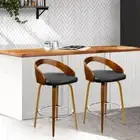2 PCS Wooden Kitchen Bar Stools Elegant PU Leather Padded Seat Swivel Chairs