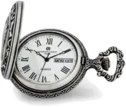 Charles Hubert Antiqued Chrome Finish Eagle Medallion Pocket Watch