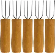 Corn Cob Holder,Kitchen Skewer Fork Metal Sweetcorn Stick with Wood Handle - Corn The Cob Grilling Gadgets for Beach Barbecue, Camping Trips, Picnics