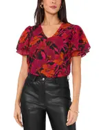 Vince Camuto Floral Print Ruffled Sleeve Top