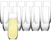 Stemless Champagne Flutes Set of Crystal Glass, 8 oz Champagne Glasses, 12