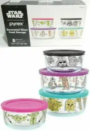 Pyrex Disney Star Wars 8pc Glass Storage Bowl Set Character Designs Oven Safe