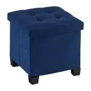 STORAGE OTTOMAN Folding Cube Footrest Box Footstool Coffee Tray Blue APICIZON