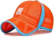 [XibeiTrade] Children's Big Kids Colorful Quick Dry Mesh Baseball Cap Summer Breathable Boys Girls Sunscreen Hat, Orange, M