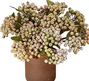 [JD Artificial Plants] 16 Bundles of 11.4" Artificial Berry Stems Floral Sprays Berry Fruit Picks for Home Décor Office Restaurant Wedding Garden Patio Shop Window Photography Props(Pinkish Green)