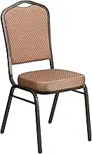 Flash Furniture Hercules Series Crown Back Stacking Banquet Chair in Gold Diamond Patterned Fabric - Gold Vein Frame