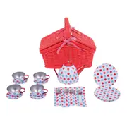 Bigjigs Toys Spotted Picnic Basket Tea Cups & Saucer Set Kids/Children Toy 3y+