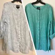NWT Linen Plus Size Tahari Button Front Tunic Sz 1X