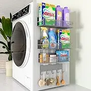 4 Pack Magnetic Shelves for Washing Machine, Magnetic Spice Rack Organizer for Refrigerator, Washing Machine Shelf, Magnetic Laundry Organization and Storage, Laundry Baskets with Hook Shelf (Grey)