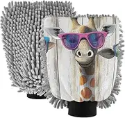 XYMZR Giraffe Glasses Board Absorbent Microfiber Car Wash Mitt, Funny Cute Anime Scratch Free for Cars Cleaning, Home Cleaning Mitts, 2 Pack, 10.24” L x 7.09” W