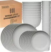 Durable Wheat Straw Dinnerware Set for 8 - BPA-Free, Dishwasher & Microwave Safe