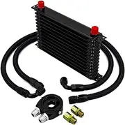 PHGTHNVNMA Universal 13 Rows Oil Cooler Kit AN10 Transmission Oil Cooler Kit Oil Filter Adapter with Nylon Stainless Steel Braided Hose Oil Cooler(Black 13ROWS type1)