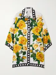 [Dolce & Gabbana] Dolce & Gabbana - Polka-dot Floral-print Silk-twill Blouse - Yellow - IT40 IT 40 Yellow