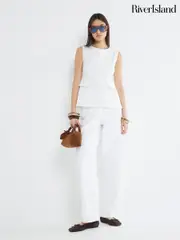 River Island White Peplum Crew Neck Denim 100% Cotton Vest (F98121) | $49