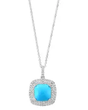 Bloomingdale's Fine Collection Turquoise & Diamond Halo Pendant Necklace in 14K White Gold, 16-18