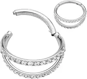 [365 Sleepers] Titanium Implant Grade 16G 8mm - 12mm Double Hoop Gem Hinged Segment Ring Helix Tragus Septum Clicker Nose Earring Body Piercing Jewellery