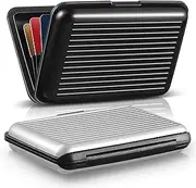 Credit Card Holder, 2Pack RFID Blocking Mini Aluminum Business Card Case for Men and Women - Metal ID Organizer Wallet with 8 Slots - Travel-Friendly ID Case (Black&Silver)