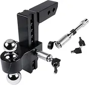 AKWH Adjustable Trailer Hitch 2-Inch Receiver - Heavy Duty Aluminum Tow Hitches with 8-Inch Drop/Rise - Dual Solid Ball 2" and 2-5/16"(12,500 LBS GTW) - Anti-Theft Locking Hitch Pins (Black)
