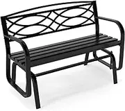 Costway 2-Person Outdoor Glider Bench, Patio Rocking Loveseat Chair with Metal Frame, Armrests, Geometric Backrest and Slatted Seat for Porch, Garden, Deck and Backyard