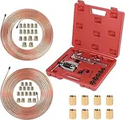 Flaring Tool Brake Line Set, Double and Single Flaring | 7.6 m Brake Line Diameter 4.75 mm/Diameter 6.35 mm | Flaring Tool with Pipe Cutter | 32 Screws + 8 Connectors | 5 Adapters